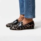 Women's animal print slip-on loafers with almond toes and low block heels