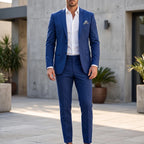 Men's slim fit two-piece suit with notch lapel blazer and matching trousers