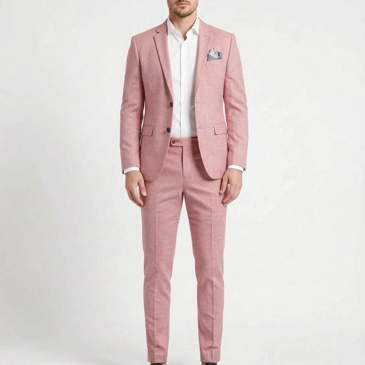Men's slim fit two-piece suit with notch lapel blazer and matching trousers