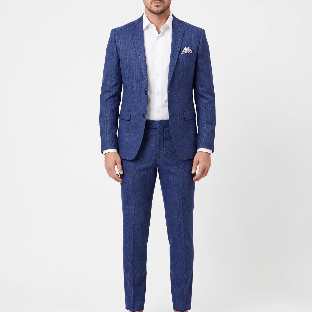 Men's slim fit two-piece suit with notch lapel blazer and matching trousers