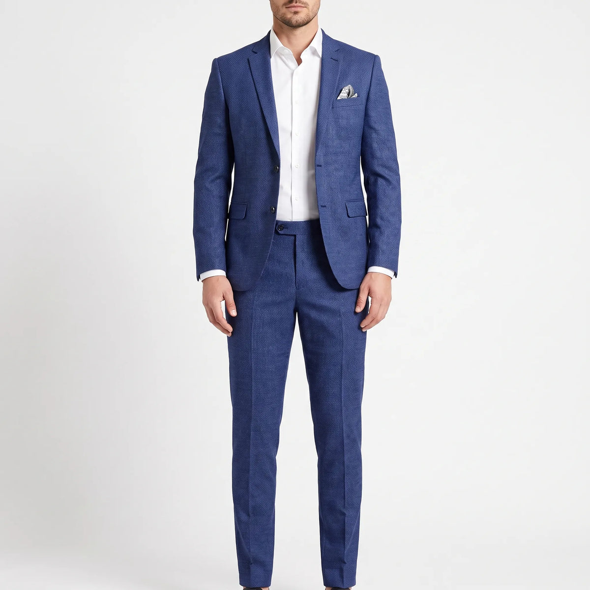 Men's slim fit two-piece suit with notch lapel blazer and matching trousers