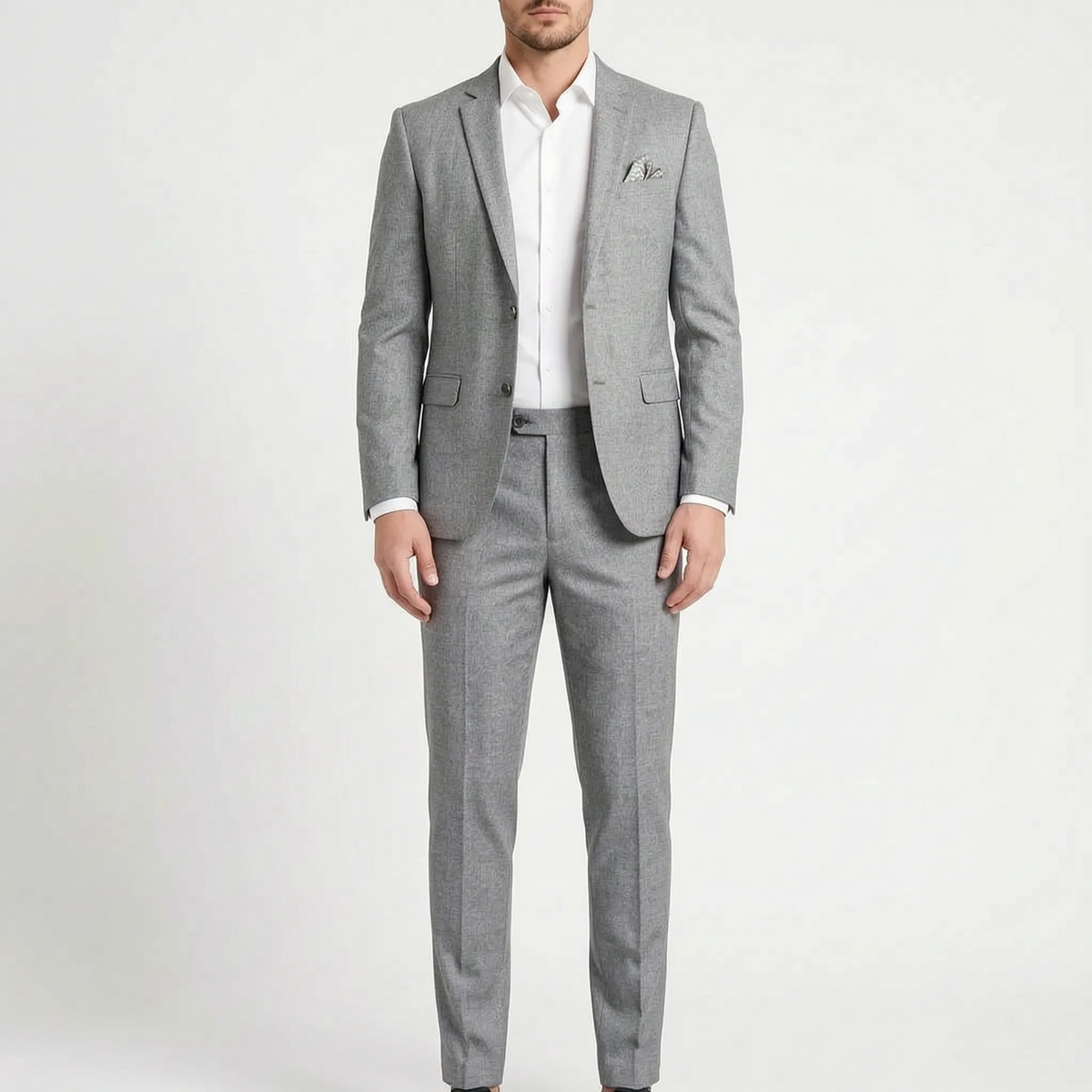 Men's slim fit two-piece suit with notch lapel blazer and matching trousers
