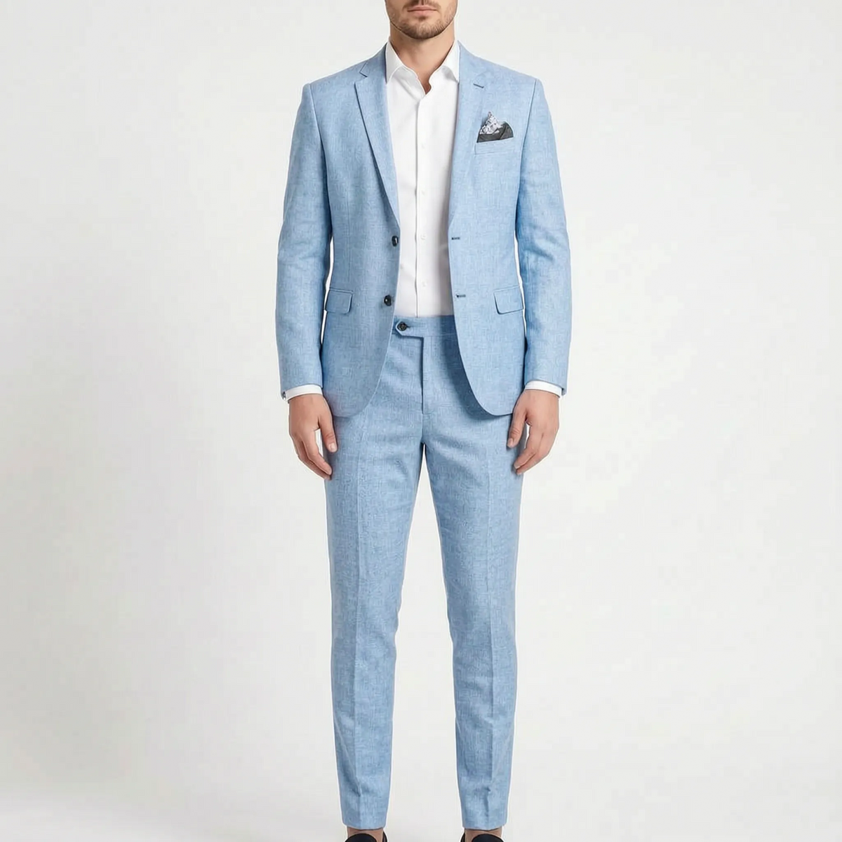 Men's slim fit two-piece suit with notch lapel blazer and matching trousers