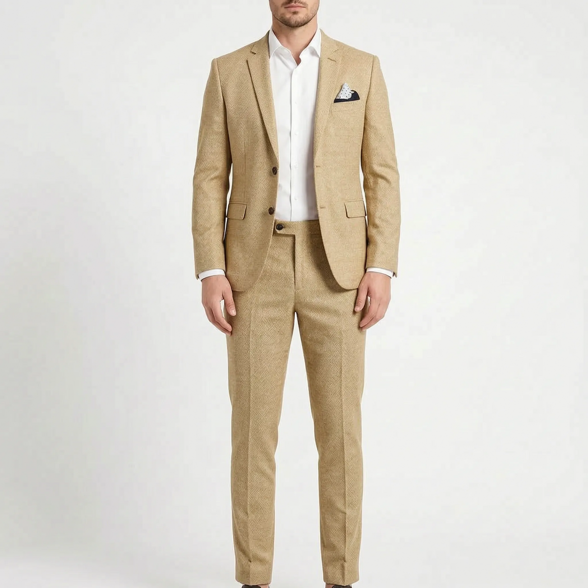 Men's slim fit two-piece suit with notch lapel blazer and matching trousers
