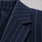 Women's pinstripe trouser suit with cropped blazer and wide-leg trousers