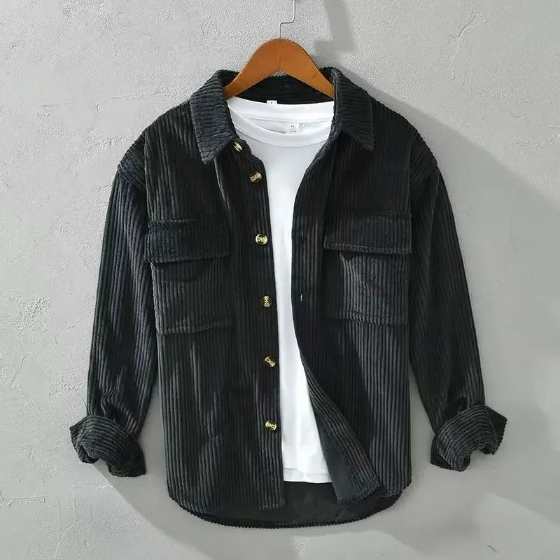 Long-sleeve corduroy shirt with button front and two chest pockets