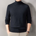 Men's plain ribbed turtleneck sweater folded in a presentation box