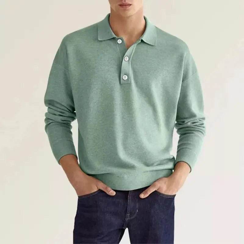 Men's long sleeve polo shirt with collar and button placket