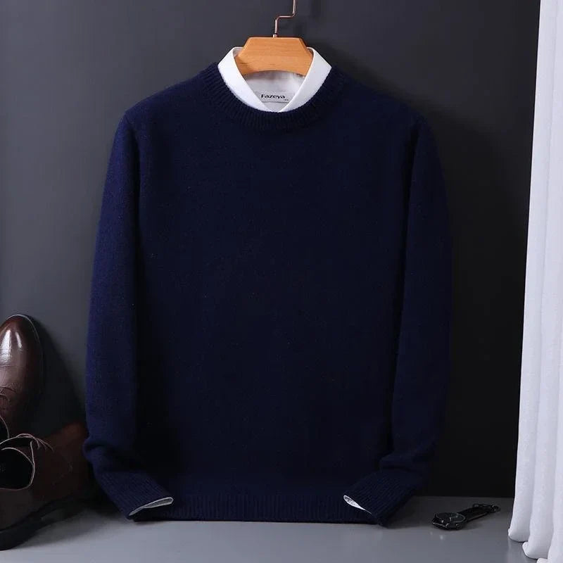 Men's plain crew neck sweater with long sleeves and ribbed trims