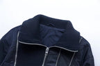 Women's navy cropped bomber jacket with ribbed collar and full zip