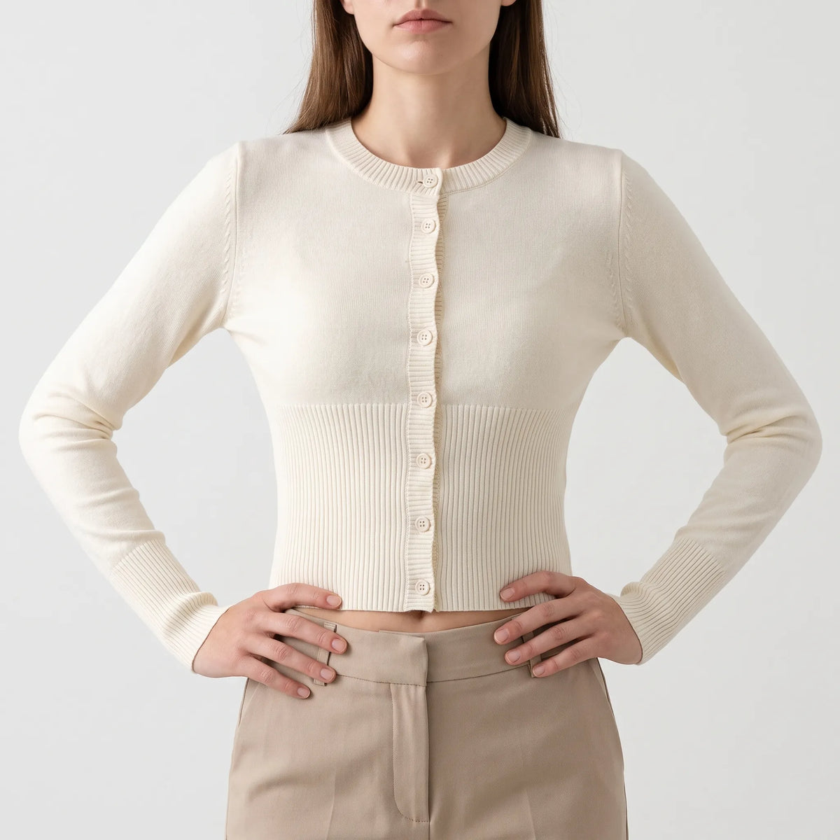 ScallopKnit  - Cropped Button-Up Fine Knit Cardigan Layering Over Dresses