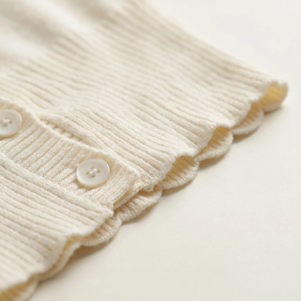 ScallopKnit  - Cropped Button-Up Fine Knit Cardigan Layering Over Dresses