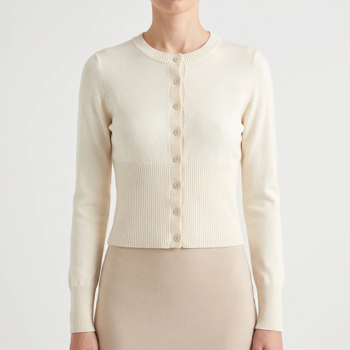 ScallopKnit  - Cropped Button-Up Fine Knit Cardigan Layering Over Dresses