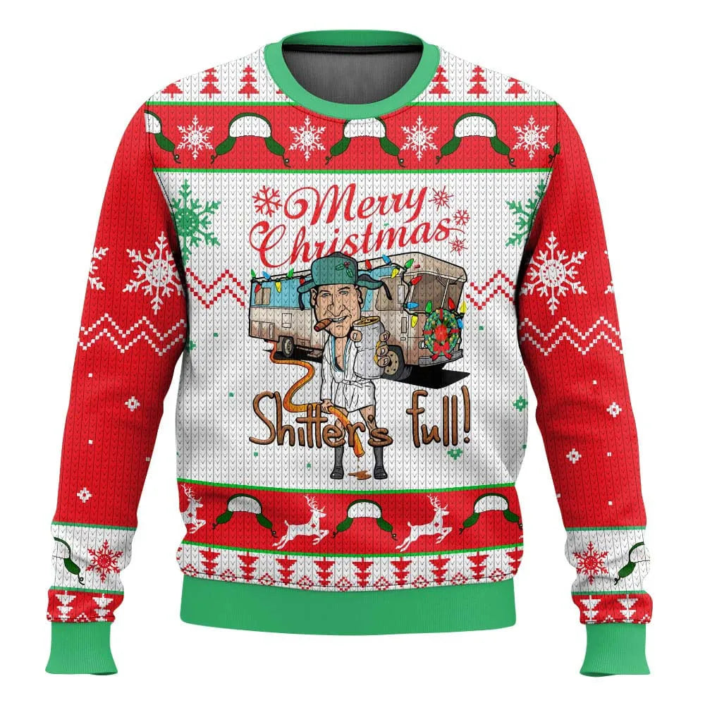 Men's long-sleeved Christmas ski graphic jumper with crew neck and ribbed trims