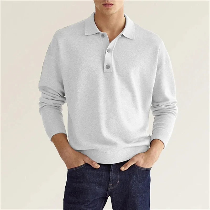 Men's long sleeve polo shirt with collar and button placket
