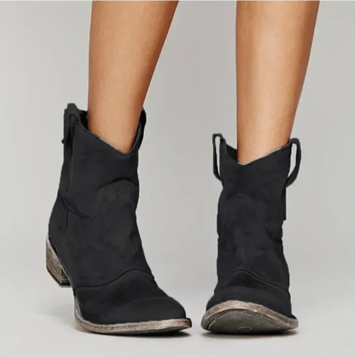 Women's ankle boots with side pull tabs and low block heels