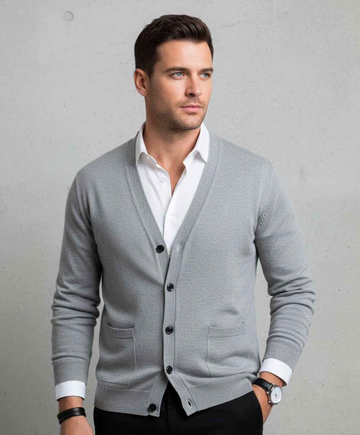 Men's long-sleeve V-neck button-front cardigan