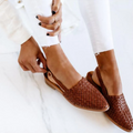 Women's woven pointed-toe slingback sandals with flat soles