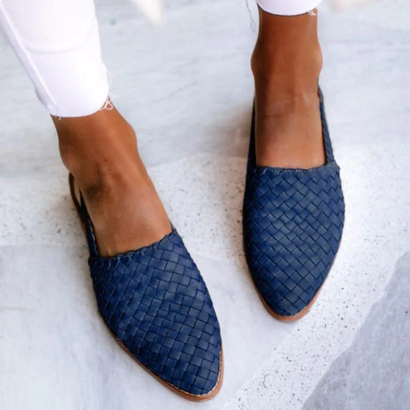 Women's woven pointed-toe slingback sandals with flat soles