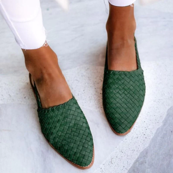 Women's woven pointed-toe slingback sandals with flat soles