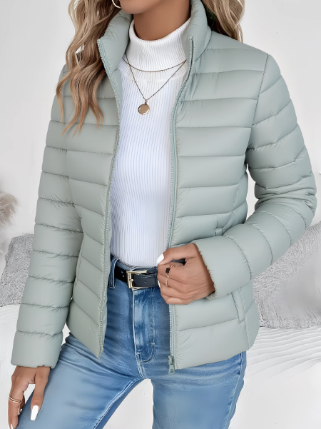 Women's quilted padded jacket with high collar and zip fastening