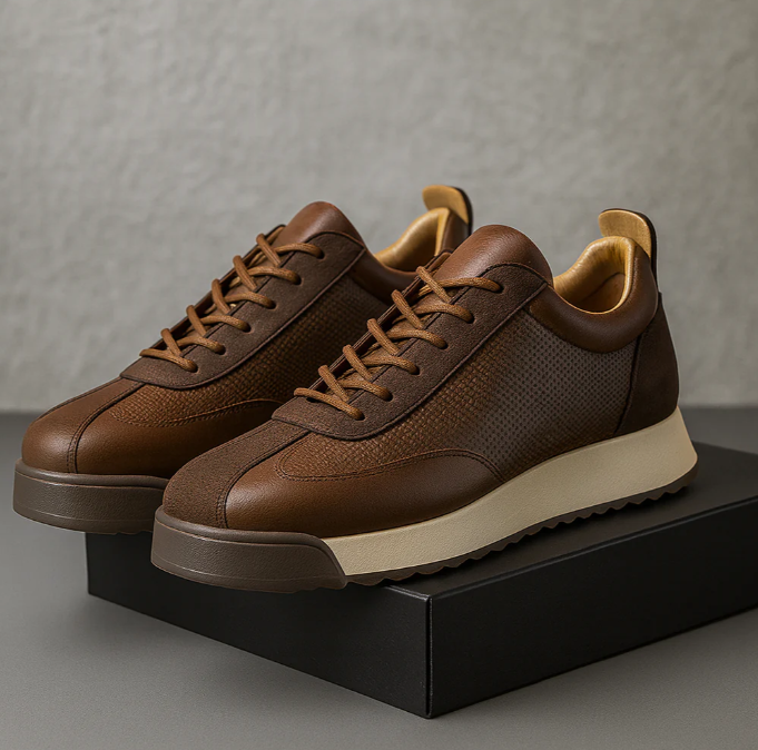 Low-top lace-up trainers with textured side panels and flat soles