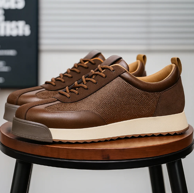 Low-top lace-up trainers with textured side panels and flat soles