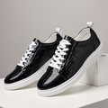 Croc-embossed lace-up trainers with white soles
