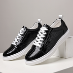 Croc-embossed lace-up trainers with white soles
