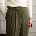 Women's pleated wide-leg corduroy trousers with high waistband and side pockets