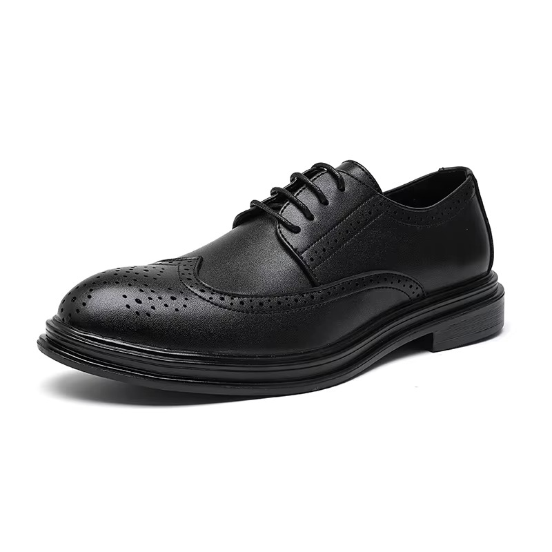 Men's wingtip lace-up shoes with brogue detailing and low heel