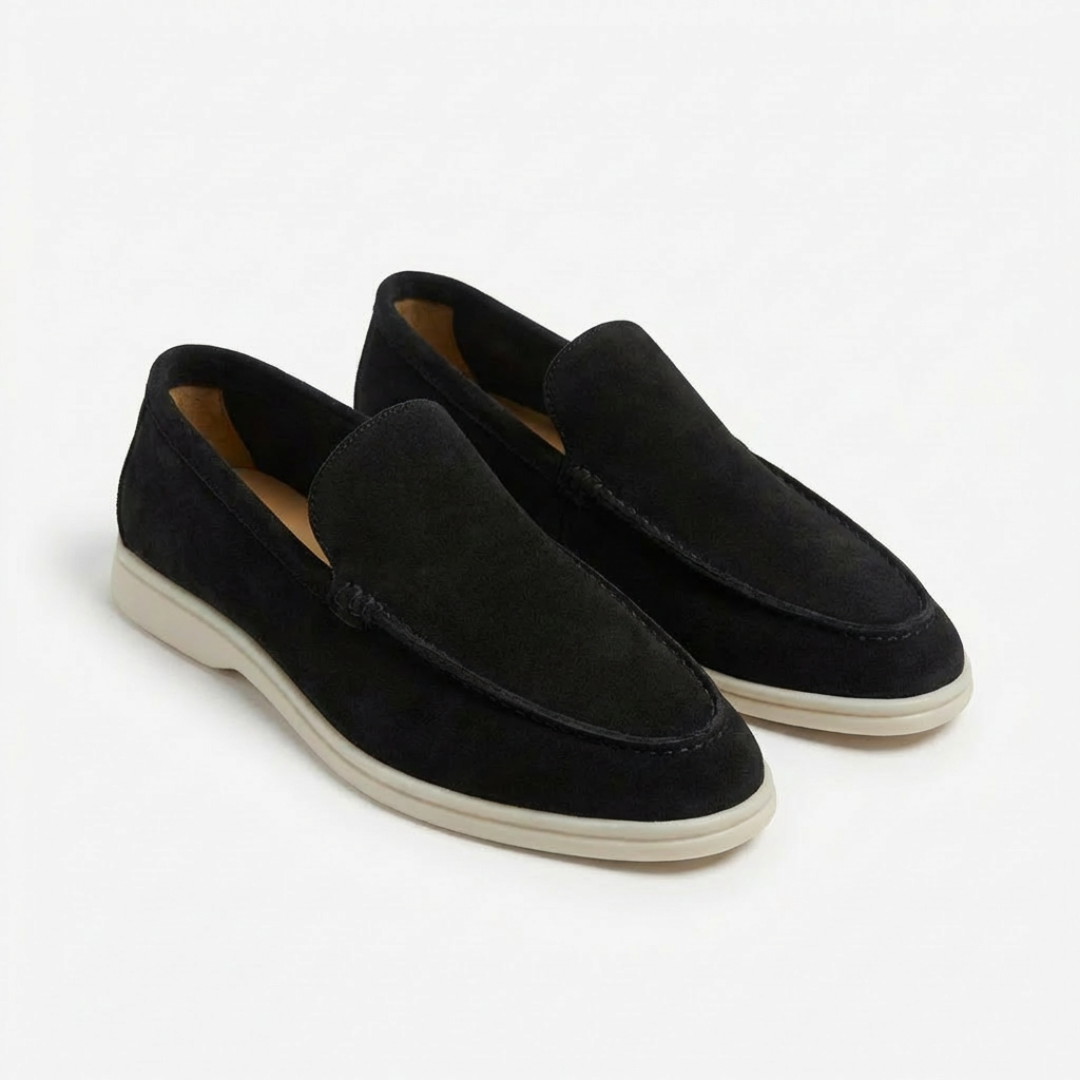 Men's slip-on loafers with stitched uppers and contrasting flat soles