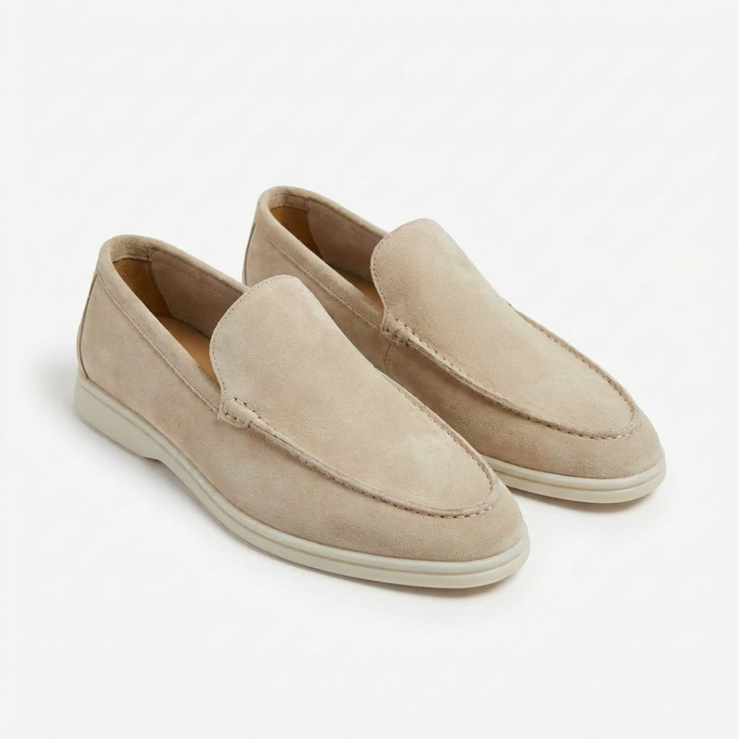 Men's slip-on loafers with stitched uppers and contrasting flat soles