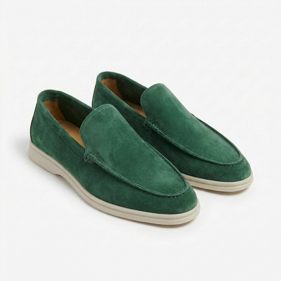 Men's slip-on loafers with stitched uppers and contrasting flat soles