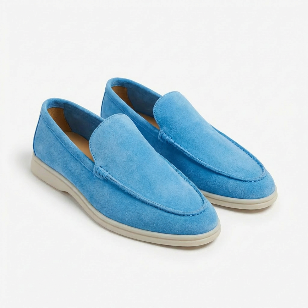 Men's slip-on loafers with stitched uppers and contrasting flat soles