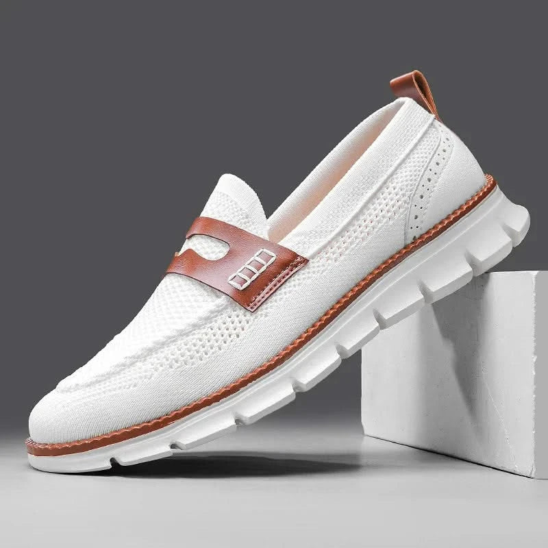 Men's mesh loafers with penny strap and chunky ridged sole