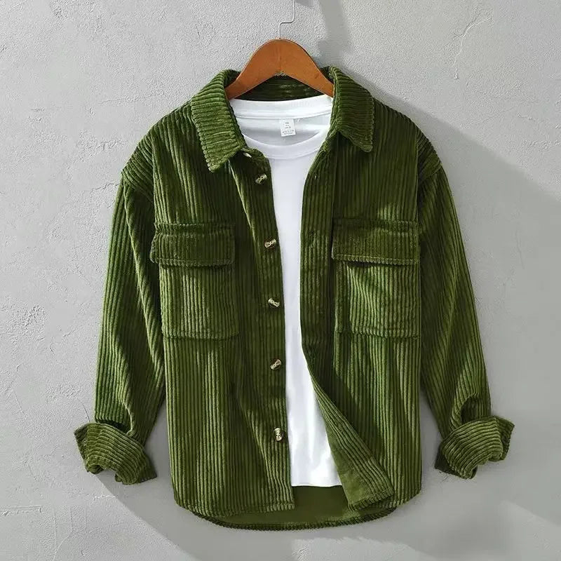 Long-sleeve corduroy shirt with button front and two chest pockets