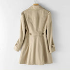 Women's long-sleeved trench coat with notched collar, button front and cuff tabs