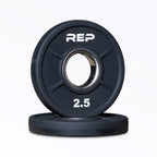 Black circular Olympic weight plate with six grip holes and 45 marking