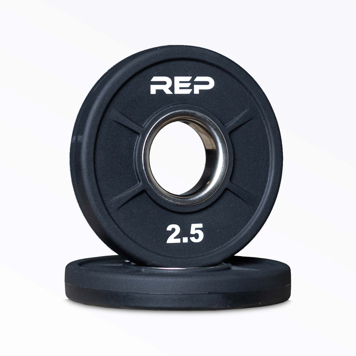 Black circular Olympic weight plate with six grip holes and 45 marking