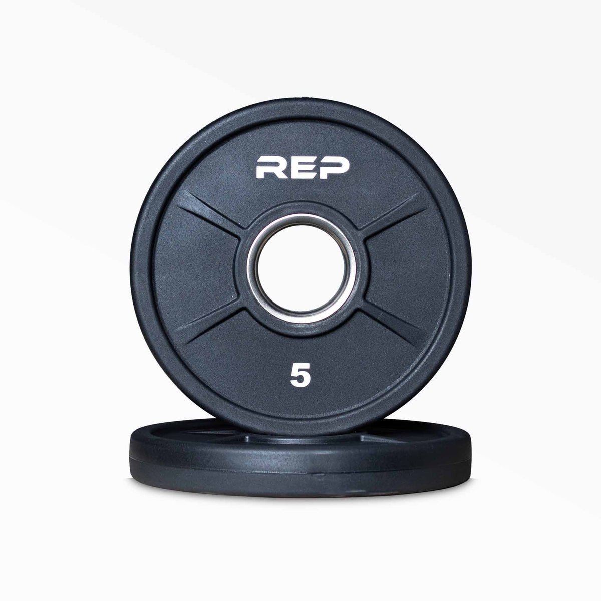 Black circular Olympic weight plate with six grip holes and 45 marking
