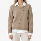 Women's asymmetric button front knitted cardigan with long sleeves and ribbed trims