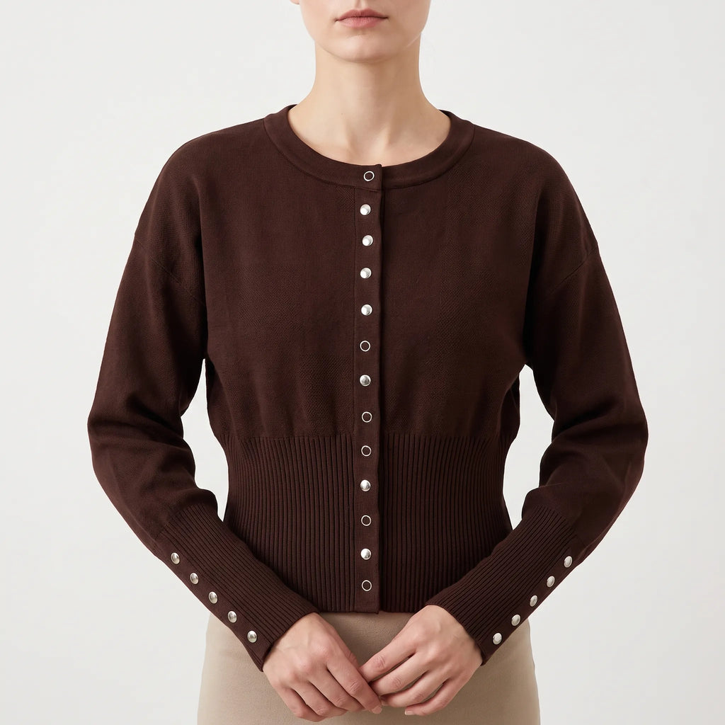 Snapcuff  - Cropped Ribbed Waist Womens Cardigan Waist Definition
