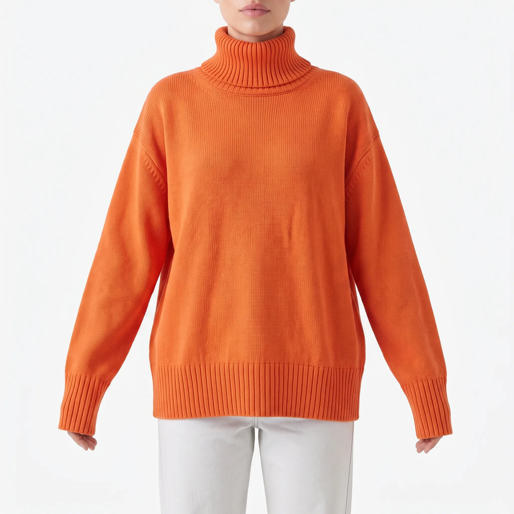 Women's oversized roll neck jumper with long sleeves and ribbed trims