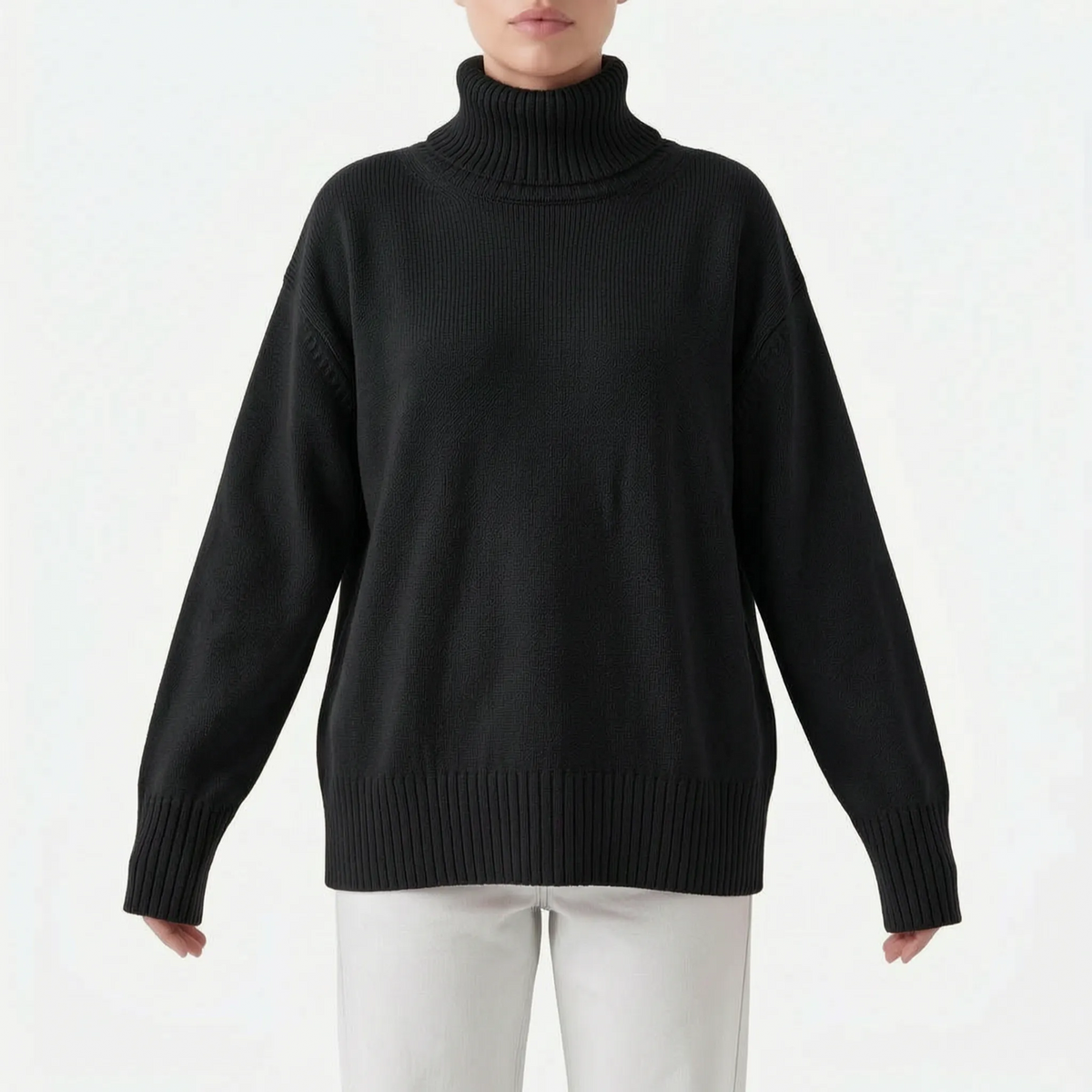 Women's oversized roll neck jumper with long sleeves and ribbed trims