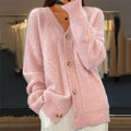Women's textured knit cardigan with V-neck, buttons and long sleeves