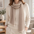 Unisex striped knitted scarf with ribbed edges