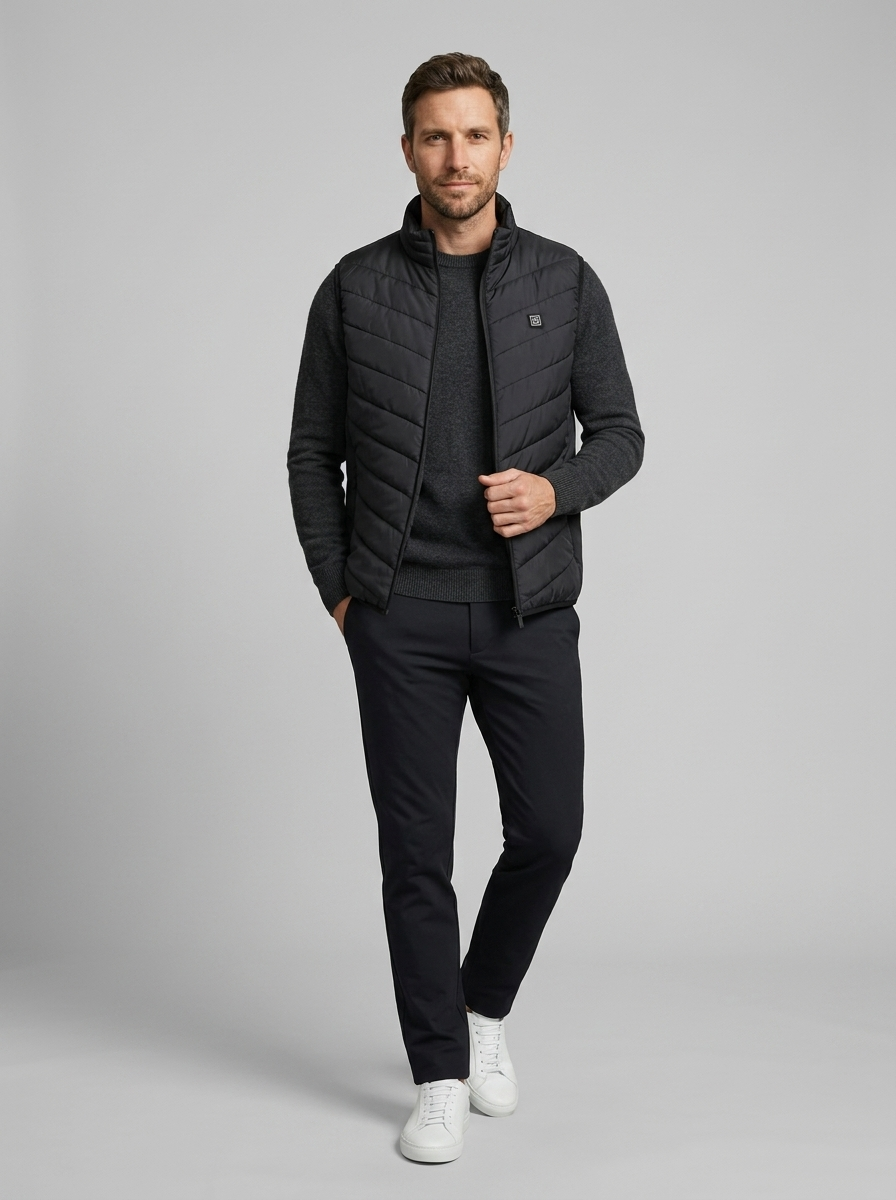 Quilted sleeveless gilet with high collar, full zip and front pockets