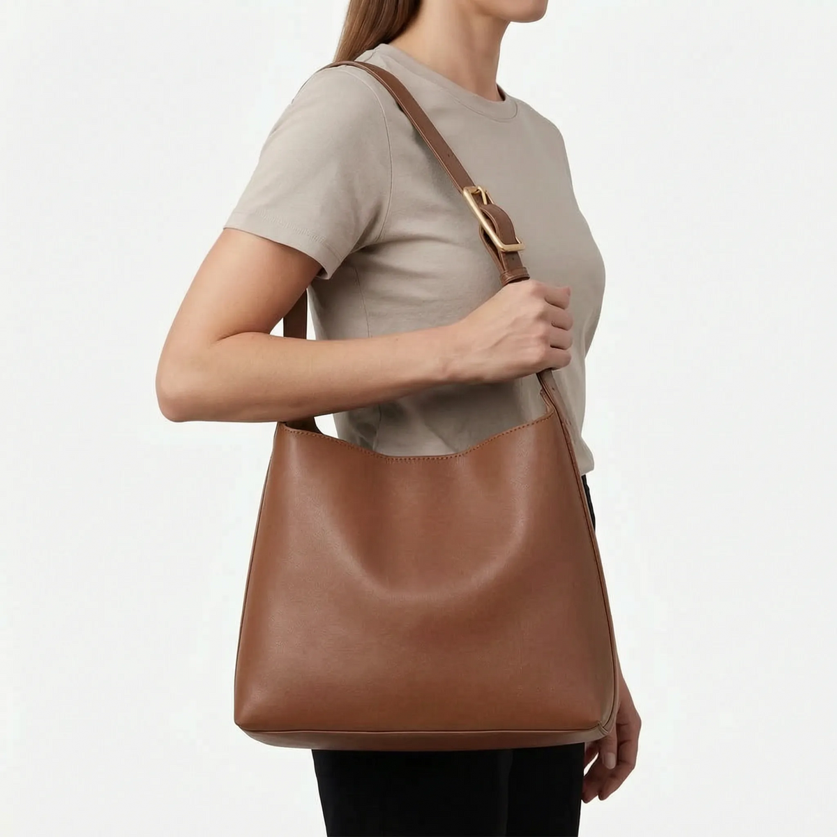 Women's rounded slouchy hobo bag with adjustable shoulder strap