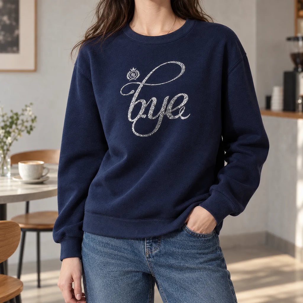 SparkleTops  - Embroidered Bead Letter Sweatshirt Everyday Wear